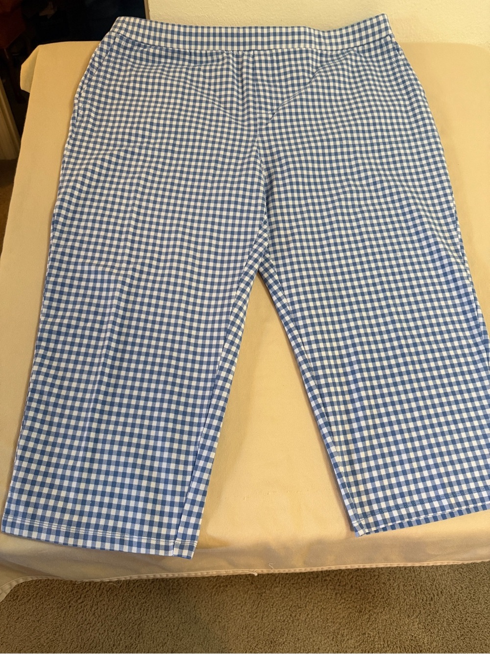 Susan Graver QVC Blue & White Gingham Pull-On Cropped pants